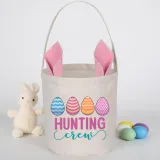 Easter Bunny Ears Canvas Bag Happy Easter Happy Easter Egg Hunting Crew Round Bottom Handbag