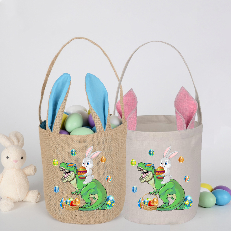Easter Bunny Ears Canvas Bag Happy Easter Happy Easter Dinosaur Bunny Round Bottom Handbag