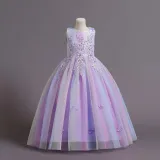 Toddler Girls Sleeveless Flower Embroidery Sequin Formal Puffy Maxi Dress