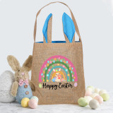Easter Bunny Ears Canvas Bag Happy Easter Happy Easter Rainbow Rabbit Square Bottom Handbag
