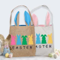 Easter Bunny Ears Canvas Bag Happy Easter Happy Easter Colorful Bunny Square Bottom Handbag
