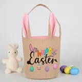 Easter Bunny Ears Canvas Bag Happy Easter Happy Easter Eggs Round Bottom Handbag