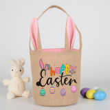 Easter Bunny Ears Canvas Bag Happy Easter Happy Easter Eggs Round Bottom Handbag