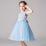 Girls Sleeveless Embroidery Flower Formal Pageant Gowns Midi Dress