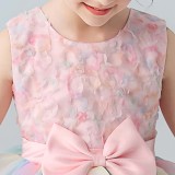 Toddler Girls Sleeveless Flower Bowknot Belt Formal Gowns Midi Cake Dress