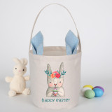 Easter Bunny Ears Canvas Bag Happy Easter Happy Easter Flower Bunny Egg Round Bottom Handbag