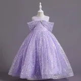 Toddler Girls Sleeveless Sequin Stars Formal Maxi Puffy Dress