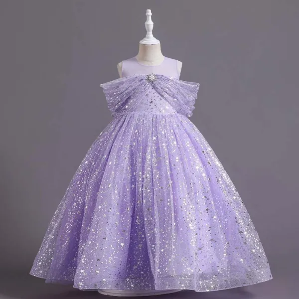 Toddler Girls Sleeveless Sequin Stars Formal Maxi Puffy Dress