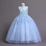 Toddler Girls Sleeveless Flower Embroidery Sequin Formal Puffy Maxi Dress