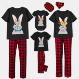 Matching Easter Family Pajamas Happy Easter Tie Flower Bunny Black Pajamas Set