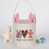 Easter Bunny Ears Canvas Bag Happy Easter Happy Easter Peace Love Easter Round Bottom Handbag