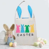 Easter Bunny Ears Canvas Bag Happy Easter Happy Easter Colorful Bunny Square Bottom Handbag