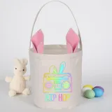 Easter Bunny Ears Canvas Bag Happy Easter Happy Easter Round Bottom Handbag