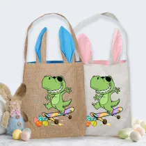Easter Bunny Ears Canvas Bag Happy Easter Happy Easter Dinosaur Egg Skateboarding Square Bottom Handbag