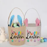 Easter Bunny Ears Canvas Bag Happy Easter Happy Easter Eggs Round Bottom Handbag