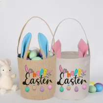 Easter Bunny Ears Canvas Bag Happy Easter Happy Easter Eggs Round Bottom Handbag