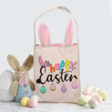 Easter Bunny Ears Canvas Bag Happy Easter Happy Easter Eggs Square Bottom Handbag