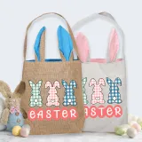 Easter Bunny Ears Canvas Bag Happy Easter Happy Easter Plaids Bunny Square Bottom Handbag