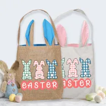 Easter Bunny Ears Canvas Bag Happy Easter Happy Easter Plaids Bunny Square Bottom Handbag