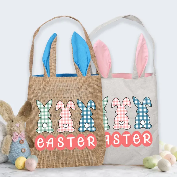 Easter Bunny Ears Canvas Bag Happy Easter Happy Easter Plaids Bunny Square Bottom Handbag