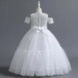 Toddler Girls Off Shulder Sequin Bowknot Belt Formal Maxi Puffy Dress