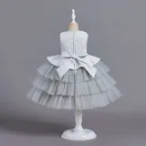 Toddler Girls Sleeveless Daisy Flower Embroidery Formal Maxi Puffy Dress