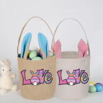 Easter Bunny Ears Canvas Bag Happy Easter Happy Easter Love Rabbit Round Bottom Handbag