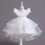 Toddler Girls Sleeveless Lace Collar Butterfly Mesh Bowknot Belt Formal Fishtail Midi Dress