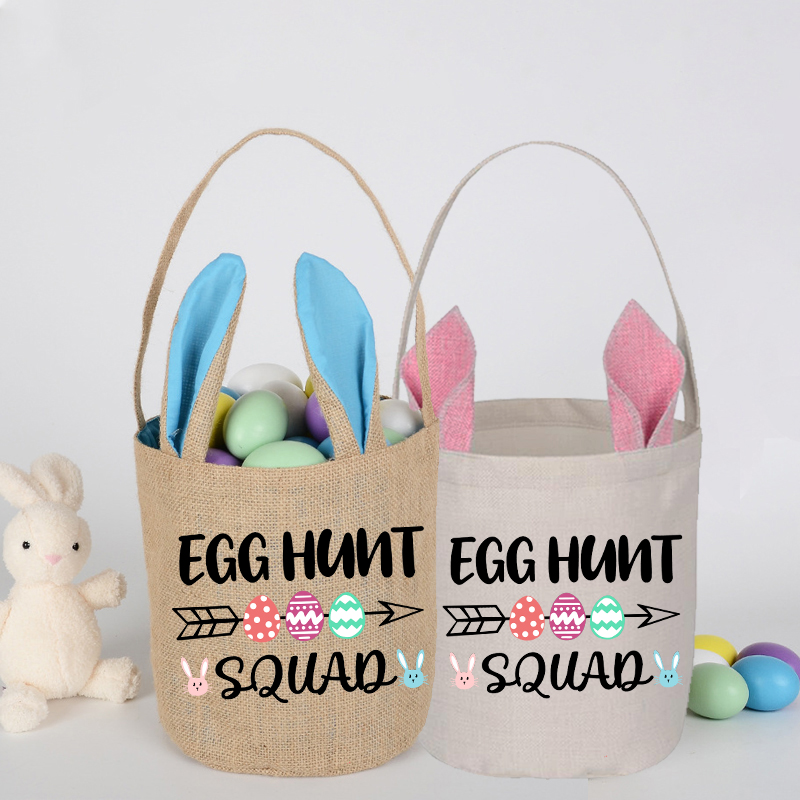 Easter Bunny Ears Canvas Bag Happy Easter Happy Easter Eggs Hunt Squad Round Bottom Handbag