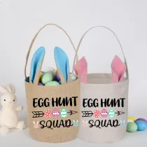 Easter Bunny Ears Canvas Bag Happy Easter Happy Easter Eggs Hunt Squad Round Bottom Handbag