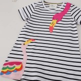 Toddler Girls Short Sleeve Striped Cartoon Animals Crane Prints A-line Casual Dress