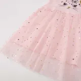 Toddler Girls Short Sleeve Cute Cat Sequin Stars Mesh Tutu Dress