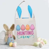 Easter Bunny Ears Canvas Bag Happy Easter Happy Easter Egg Hunting Crew Square Bottom Handbag