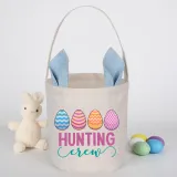 Easter Bunny Ears Canvas Bag Happy Easter Happy Easter Egg Hunting Crew Round Bottom Handbag