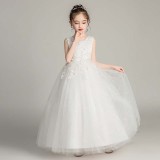 Girls Sleeveless Embroidery Formal Pageant Gowns Dress