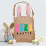 Easter Bunny Ears Canvas Bag Happy Easter Happy Easter Colorful Bunny Square Bottom Handbag