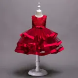 Toddler Girls Sleeveless Flower Embroidery Bowknot Belt Formal Midi Dress