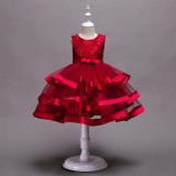 Toddler Girls Sleeveless Flower Embroidery Bowknot Belt Formal Midi Dress