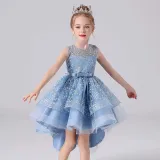 Toddler Girls Sleeveless Embroidery Bowknot Belt Formal Gowns Fishtail Dress