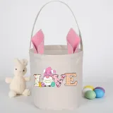 Easter Bunny Ears Canvas Bag Happy Easter Happy Easter Love Gnomies Round Bottom Handbag
