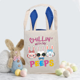 Easter Bunny Ears Canvas Bag Happy Easter Happy Easter Chillin With My Peeps Square Bottom Handbag
