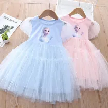 Toddler Girls Short Sleeve Mesh Sequin Snowflakes Tutu Princess Dress
