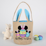 Easter Bunny Ears Canvas Bag Happy Easter Happy Easter Cartoon Mouse Eggs Round Bottom Handbag