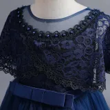 Toddler Girls Lace Shawl Boeknot Belt Formal Maxi Dress