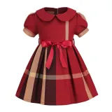 Toddler Girls Doll Collar Short Sleeve Bowknot Belt A-line Dress