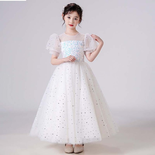 Toddler Girls Puffy Mesh Sleeve Glittering Formal Gowns Dress