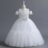 Toddler Girls Off Shulder Sequin Bowknot Belt Formal Maxi Puffy Dress