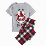 Matching Easter Family Pajamas Happy Easter Bunny Bow Tie Gray Pajamas Set