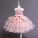 Toddler Girls Sleeveless Embroidery Flower Bowknot Belt Formal Midi Mesh Dress