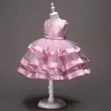 Toddler Girls Sleeveless Flower Embroidery Bowknot Belt Formal Midi Dress